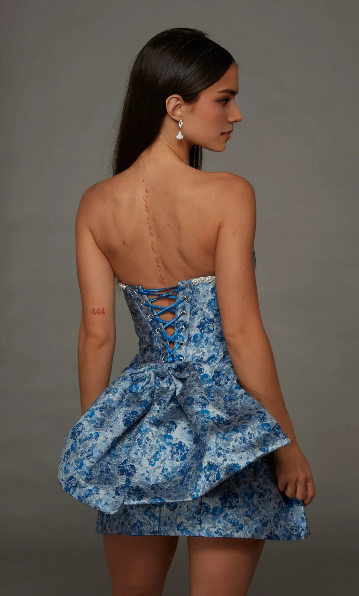 Elegant A Line Strapless Sleeveless Jacquard Corset Mini Homecoming Dress Beaded
