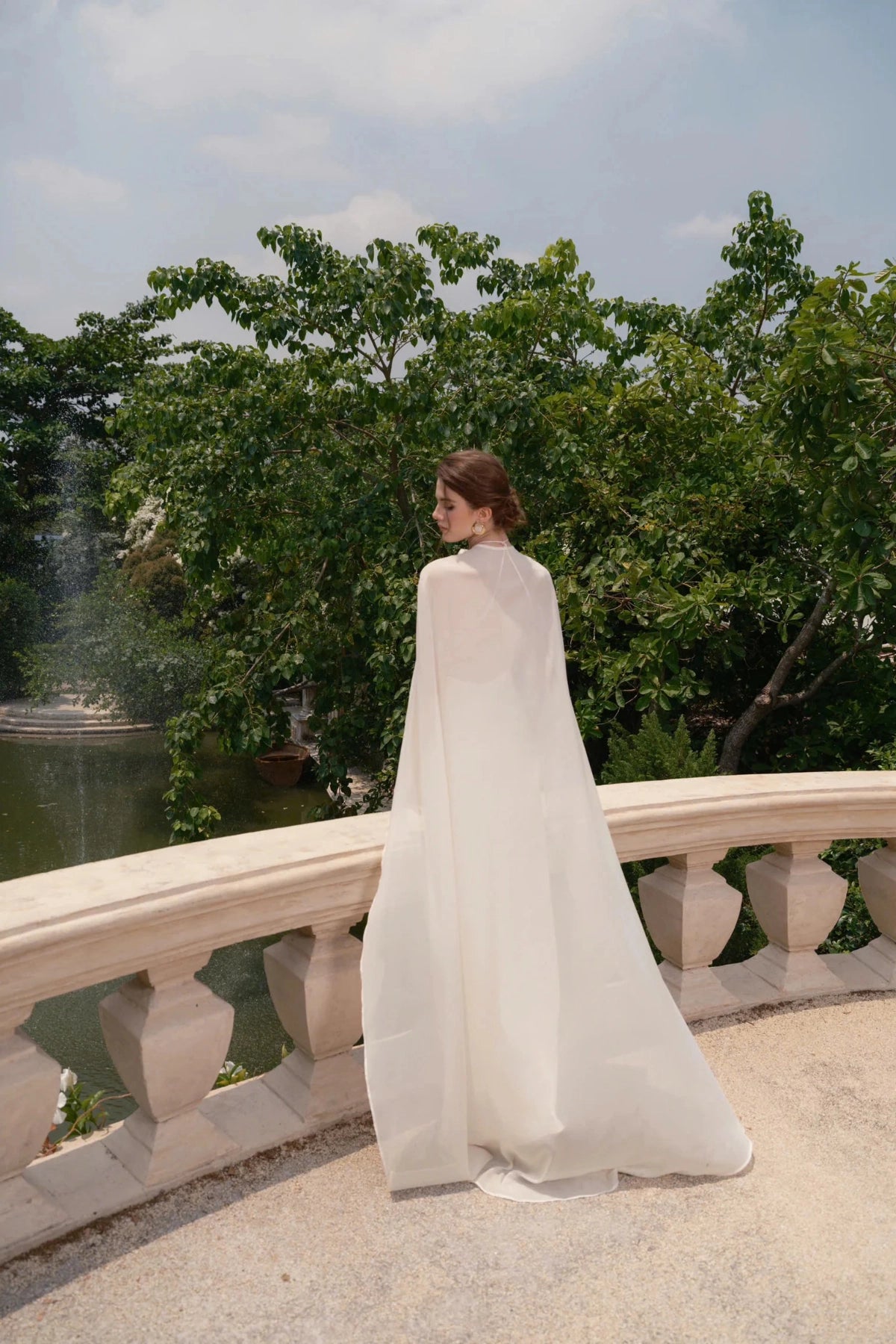 Elegant Mermaid High Neck Cape Sleeves Closed Back Floor Length Wedding Gown