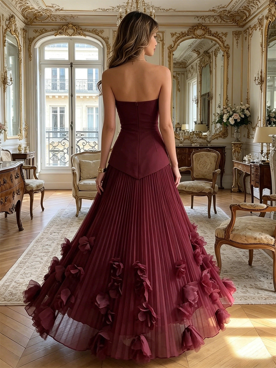 Elegant A‑Line Strapless Sleeveless Zip‑Back Maxi Bridesmaid Dress