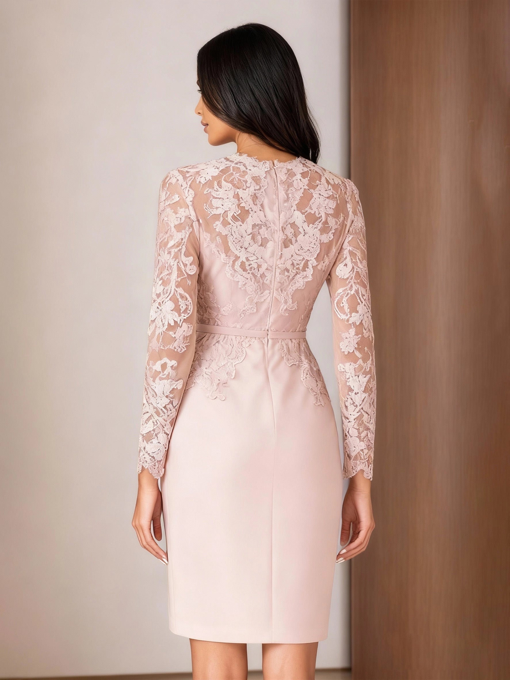 Back view Vedress lace formal cocktail dress,full lace back panel,invisible zipper closure