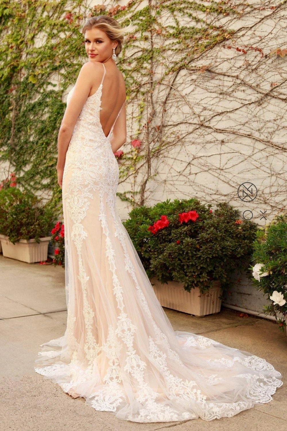 Romantic Vintage Lace Mermaid Spaghetti Strap Deep V Low Back Wedding Dress