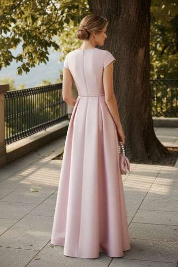 Elegant A-Line Crew Neck Cap Sleeve Floor Length Wedding Guest Dress