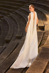 Ivory satin wedding dress Elegant Mermaid Strapless Cape Sleeve Open Back Sweep Train Wedding Dress