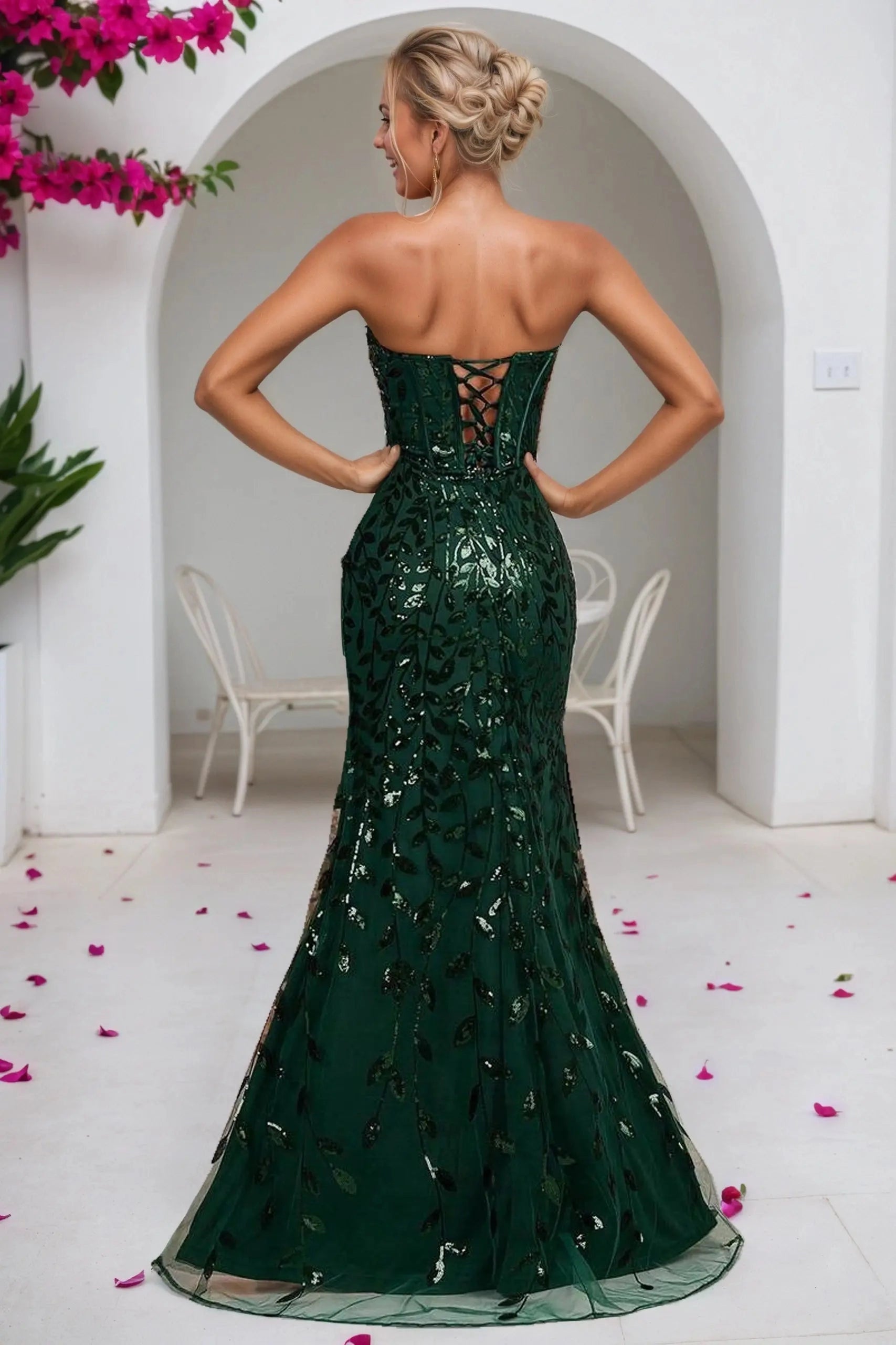 Sequin Mermaid Sweetheart Strapless Lace‑up Back Floor Prom Dress