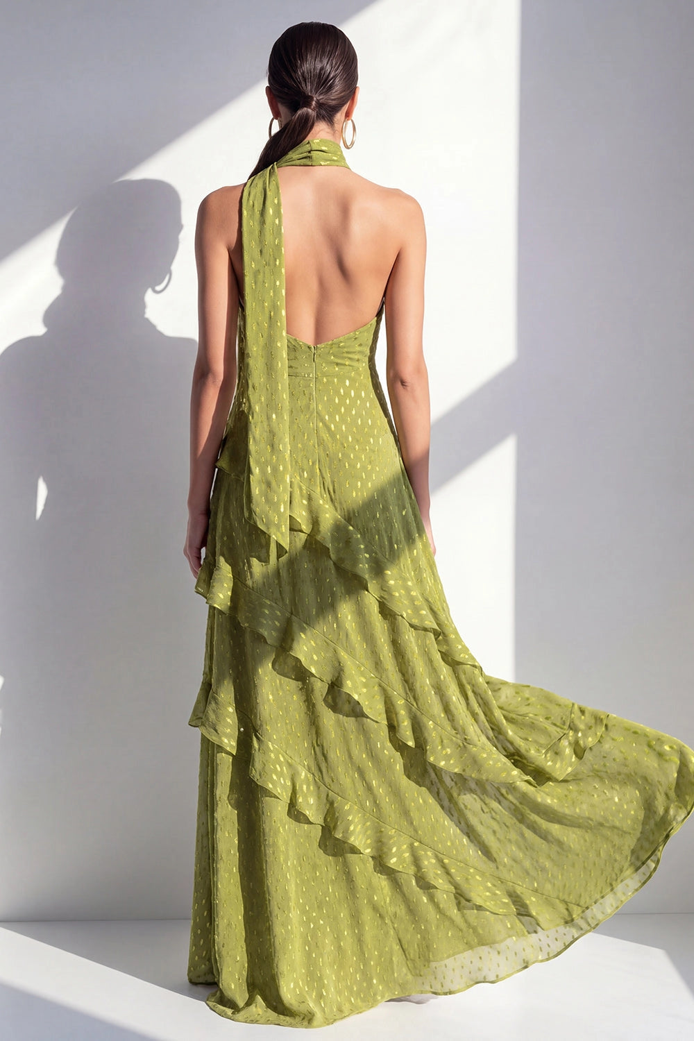Vedress flowy chiffon gown open back invisible zipper long party dress back view