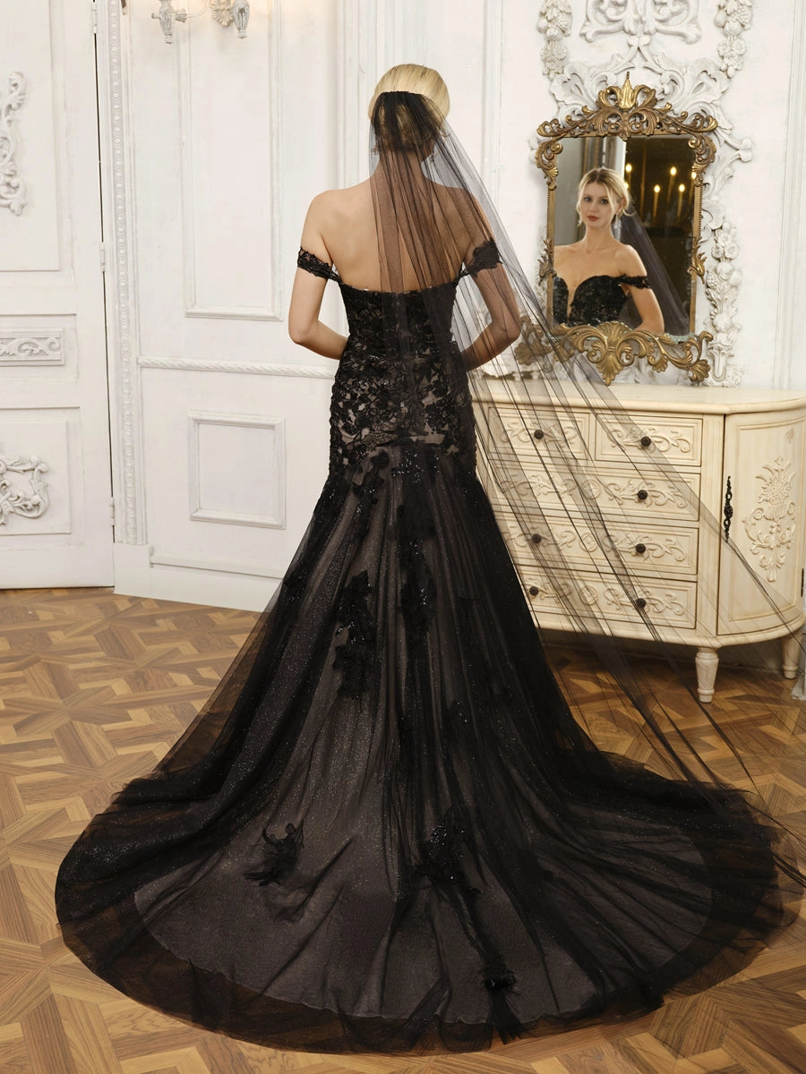 Gorgeous Mermaid Off Shoulder Deep V Plain Back Chapel Train Wedding Dress