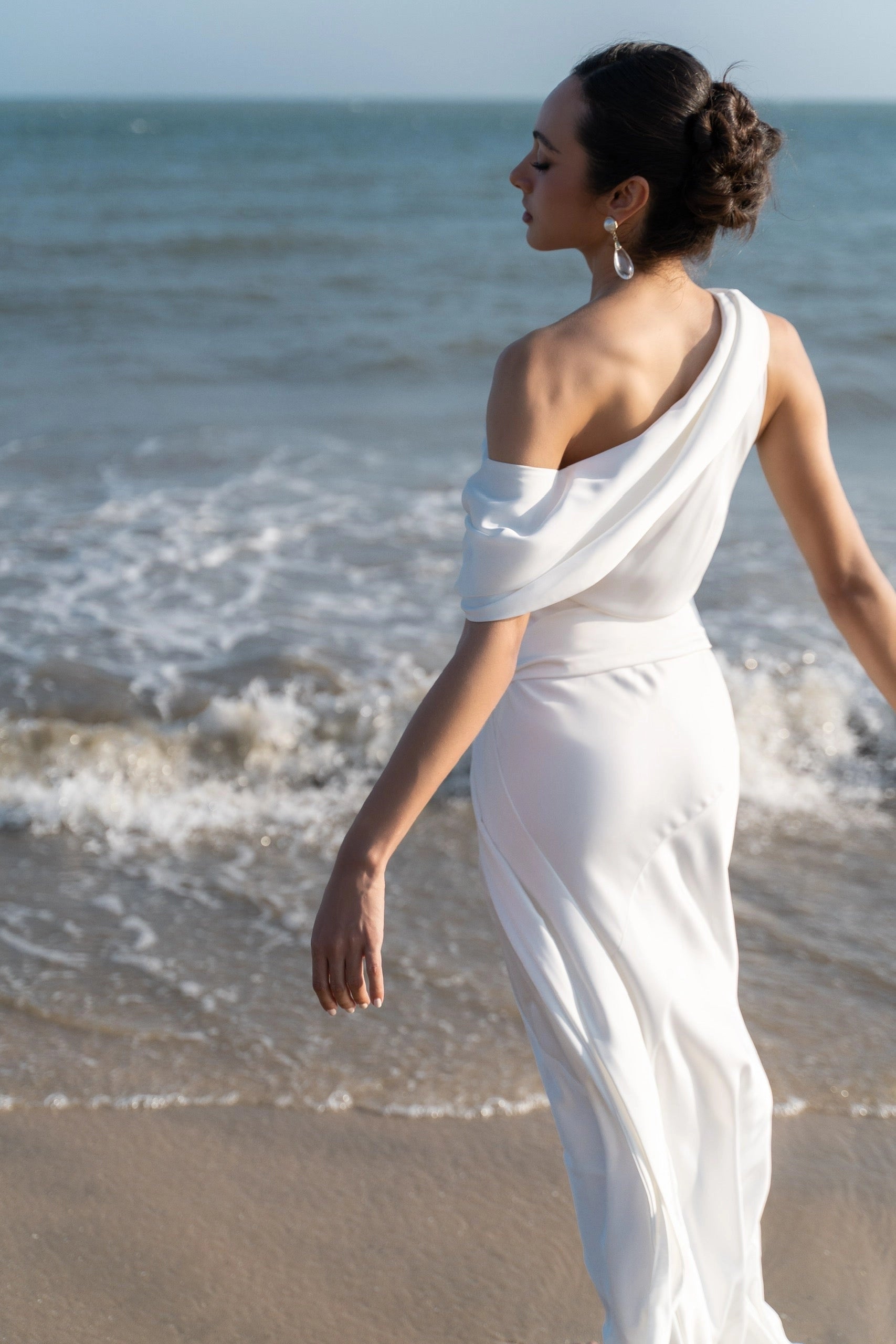 Chic Sheath One‑Shoulder Asymmetrical Open Back Floor‑Length Wedding Dress