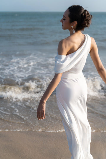 Chic Sheath One‑Shoulder Asymmetrical Open Back Floor‑Length Wedding Dress