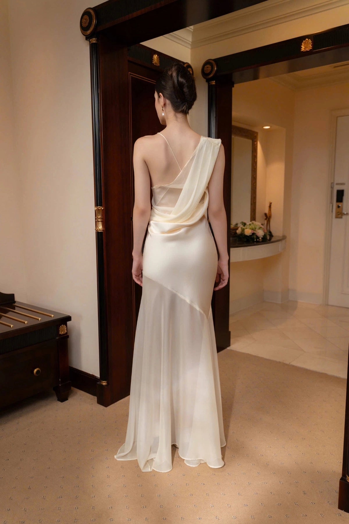 Romantic Mermaid Draped‑shoulder Sleeveless Crisscross‑back Floor‑length Prom Dress