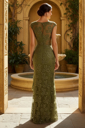 Elegant Sheath Bateau Neck Cap Sleeve Illusion Back Wedding Guest Dress