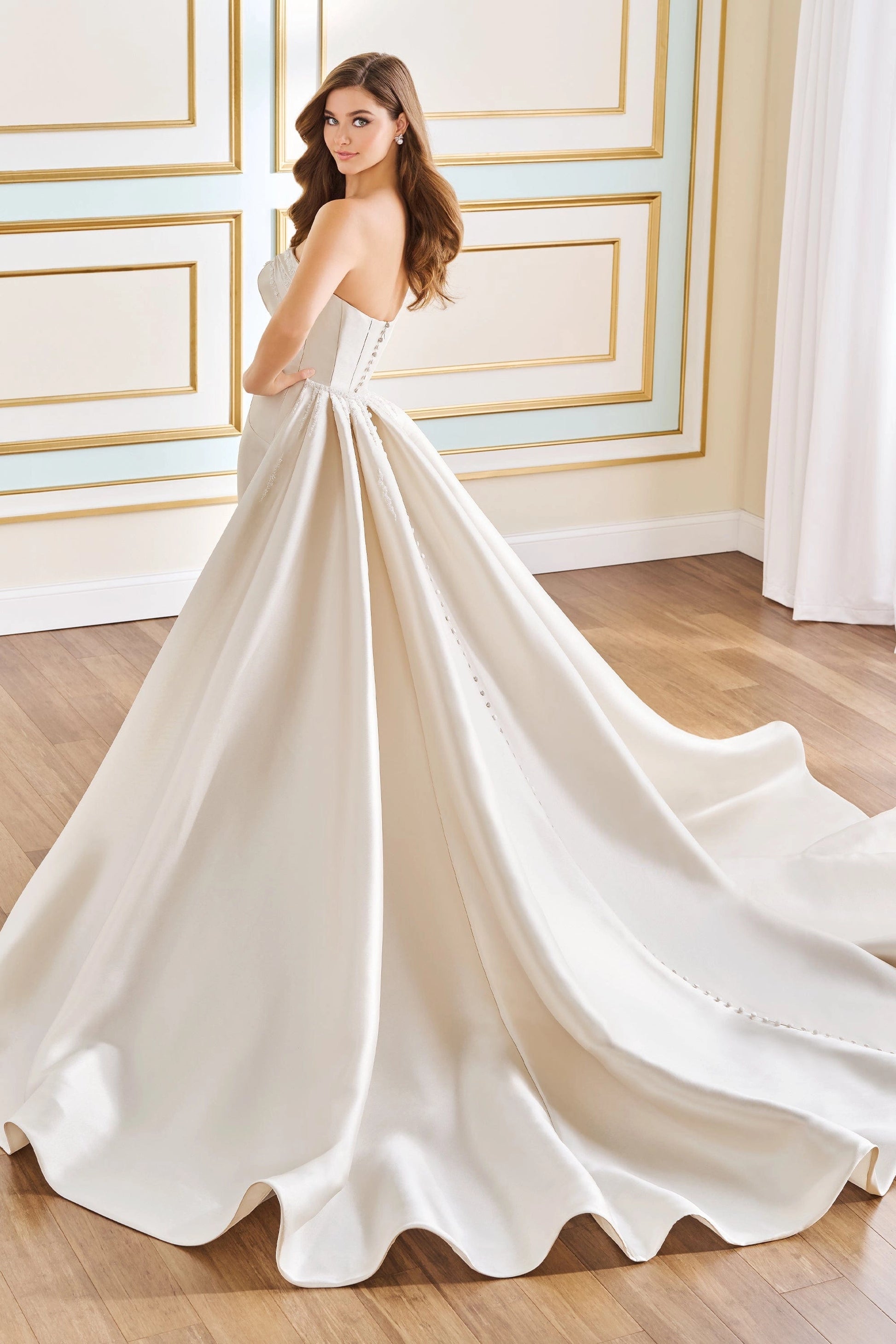 Convertible Mermaid Strapless Lace-Up Back Satin Wedding Dress With Detachable Overskirt