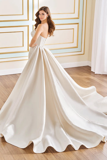 Convertible Mermaid Strapless Lace-Up Back Satin Wedding Dress With Detachable Overskirt