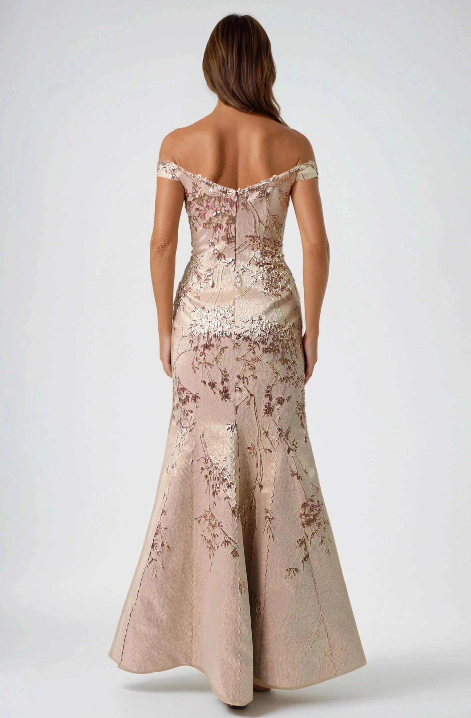 Refined Mermaid Sweetheart Off-Shoulder Sleeves Classic Back Floor-Length Mother of the Bride Dress