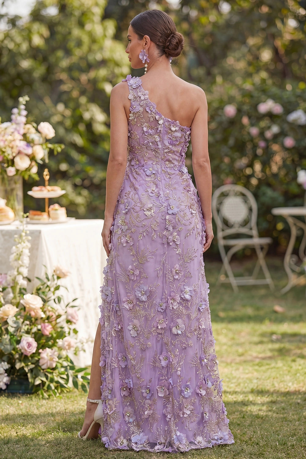 Vedress embroidered tulle open back zipper formal bridesmaid gown back view
