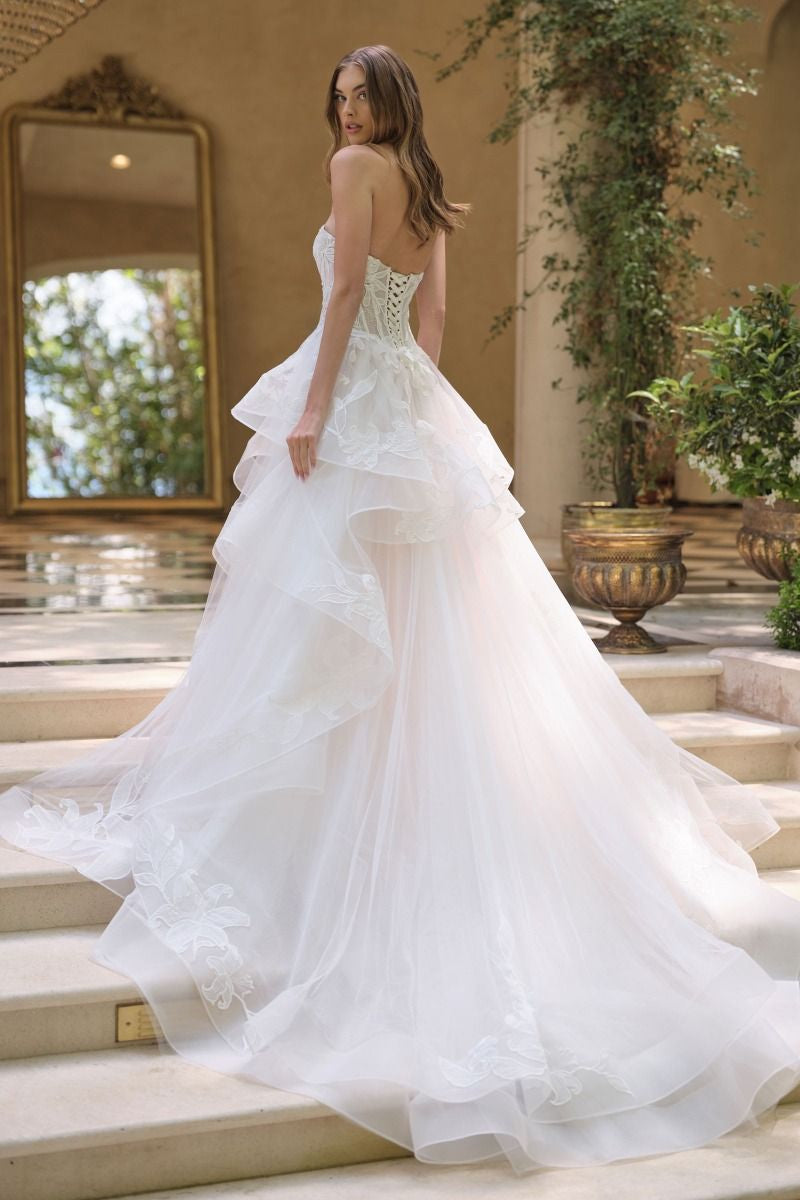 Floral Lace A Line Strapless Sweetheart Corset Back Train Wedding Dress