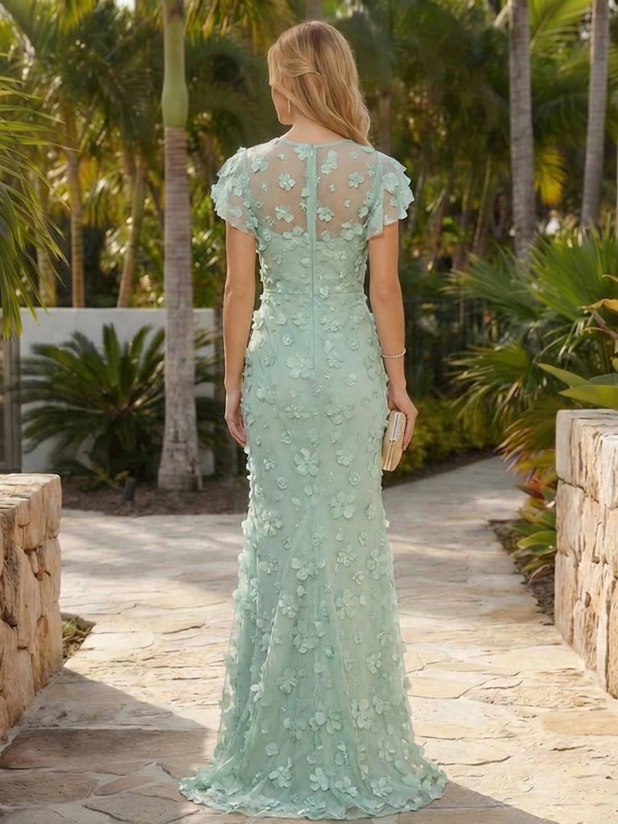 Vedress sheer‑back 3d flower lace formal gown back view  