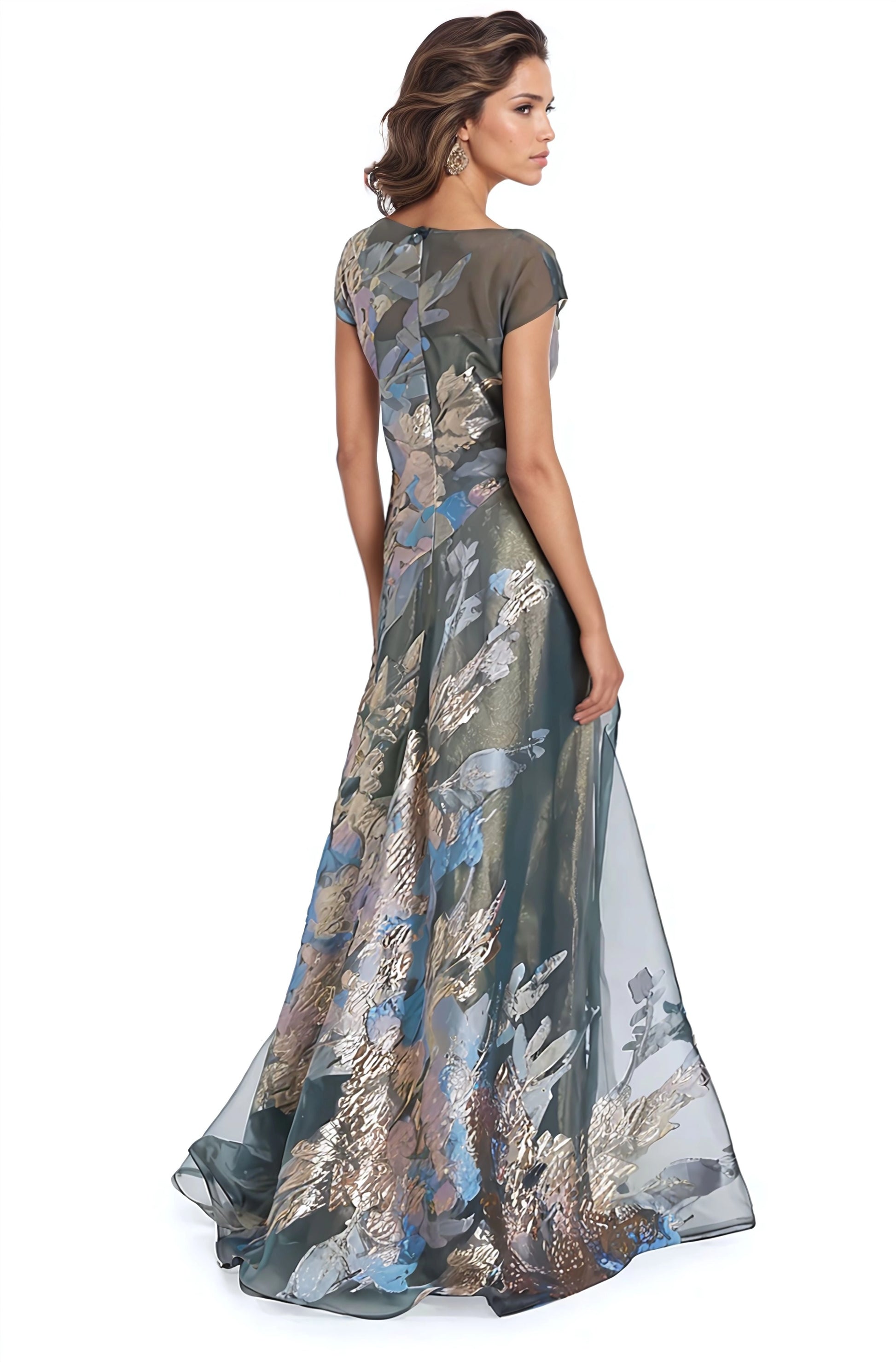 Sophisticated A-Line Round Neck Short Sleeves Classic Back Floor-Length Mother of the Bride Dress