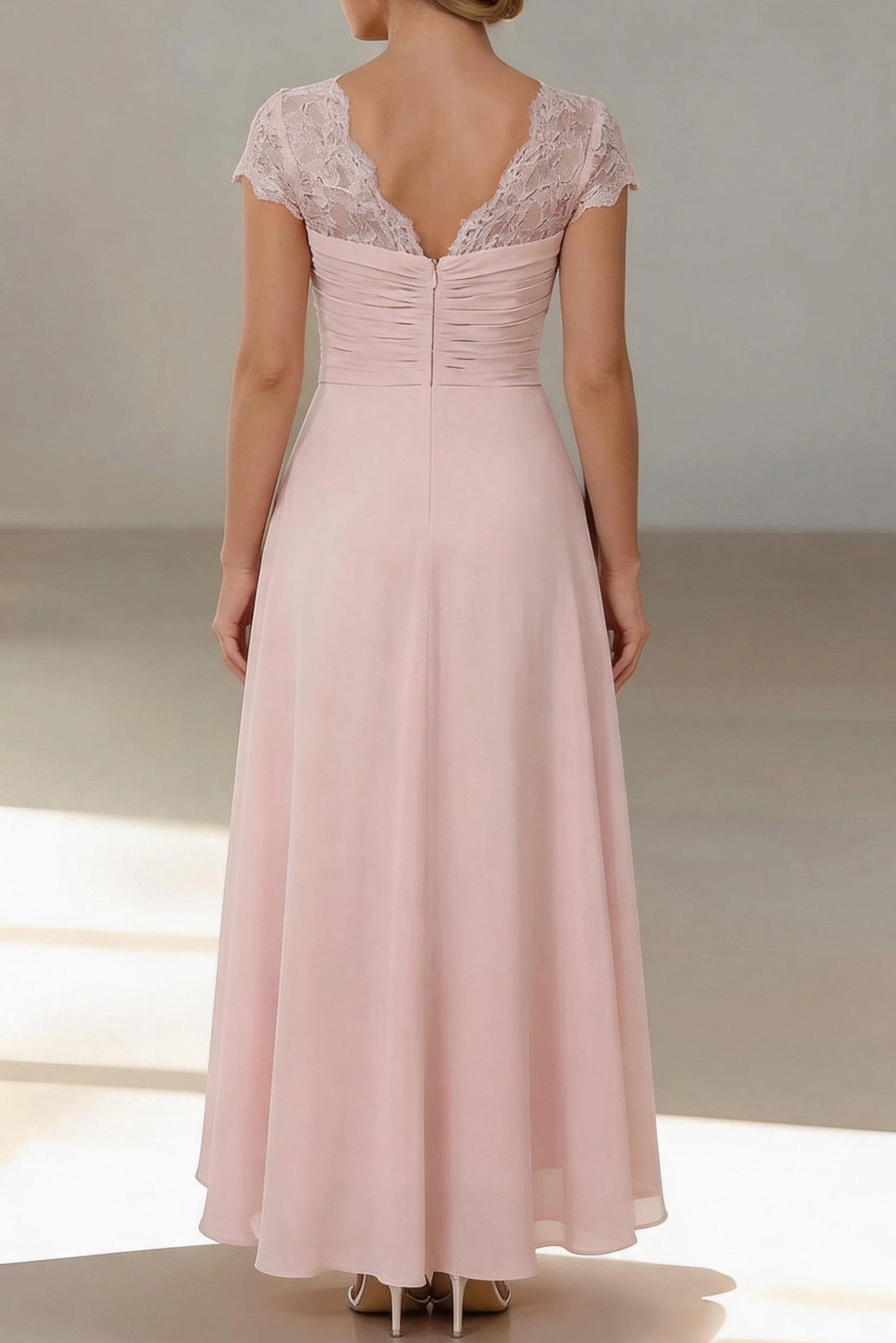 Romantic A-Line Sweetheart Cap Sleeve Zip Back High Low Mother Of The Bride Dress