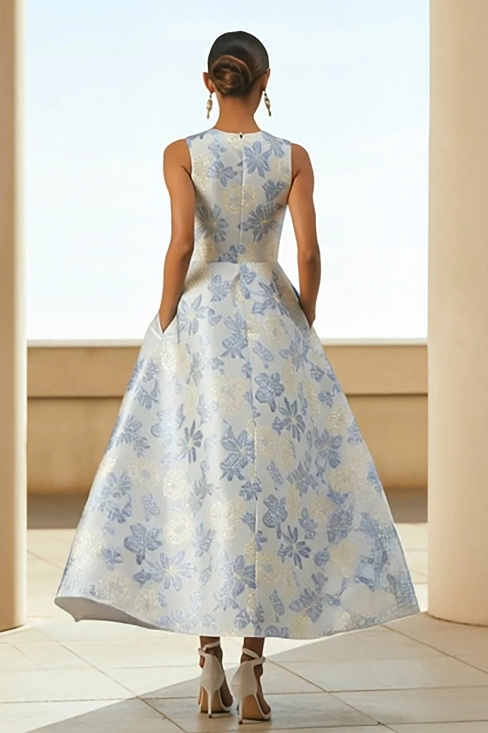 Vedress fitted waist zipper back mother of the bride jacquard gown rear view