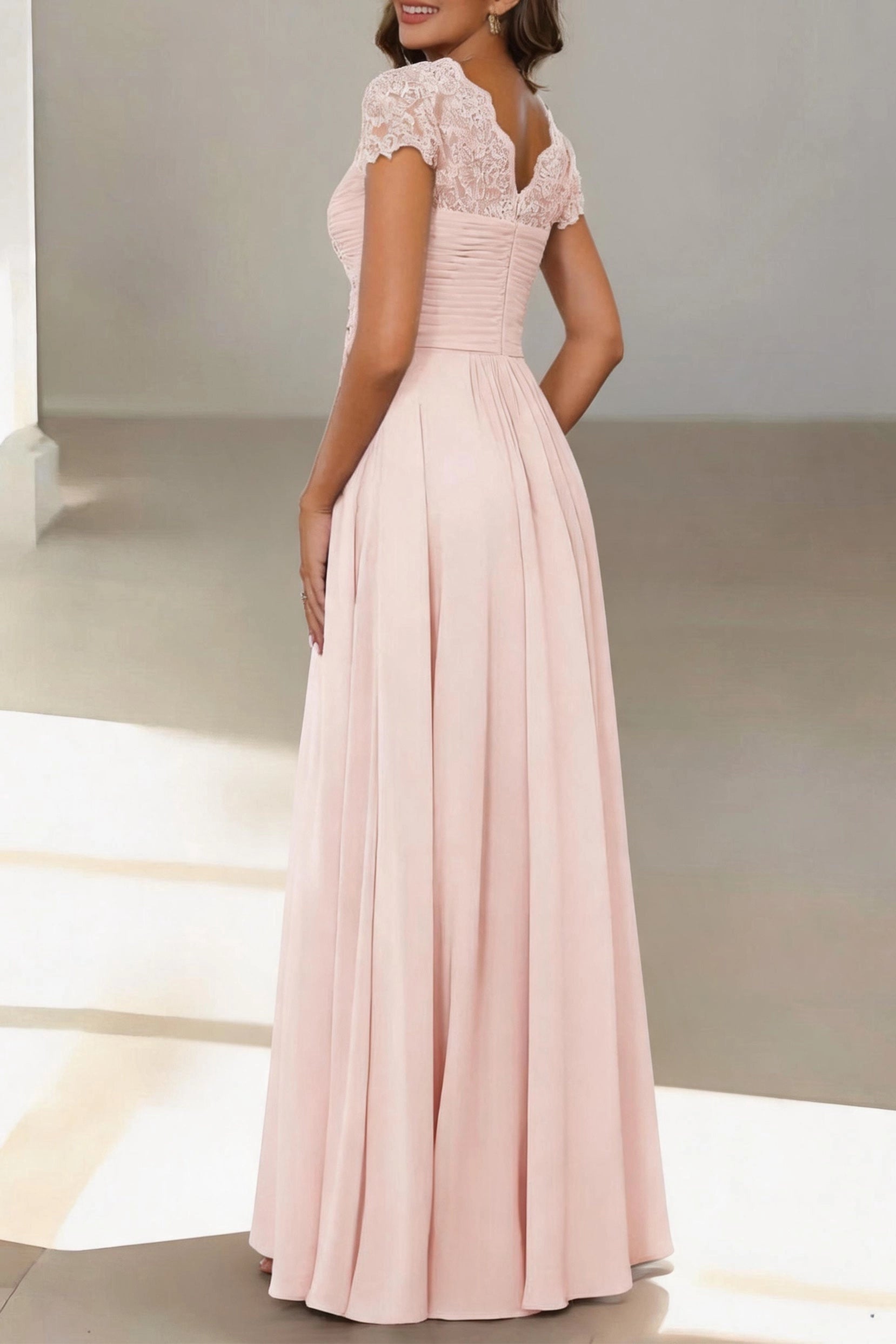 Elegant A-Line Sweetheart Cap Sleeve Zip Back Floor Length Mother Of The Bride Dress