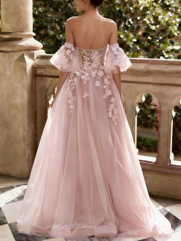 Vedress floral applique open‑back formal evening gown back shot
