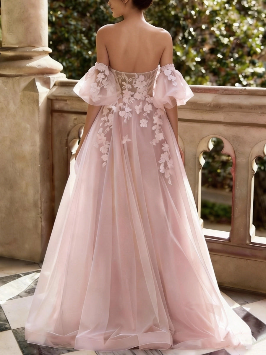 Vedress floral applique open‑back formal evening gown back shot