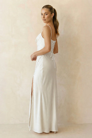 Luxury Mermaid Cowl Sleeveless Lace Up Back Maxi Wedding Bridesmaid Dress