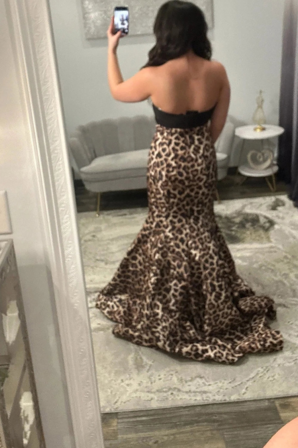 Vedress sleeveless solid plain back leopard formal gown back view