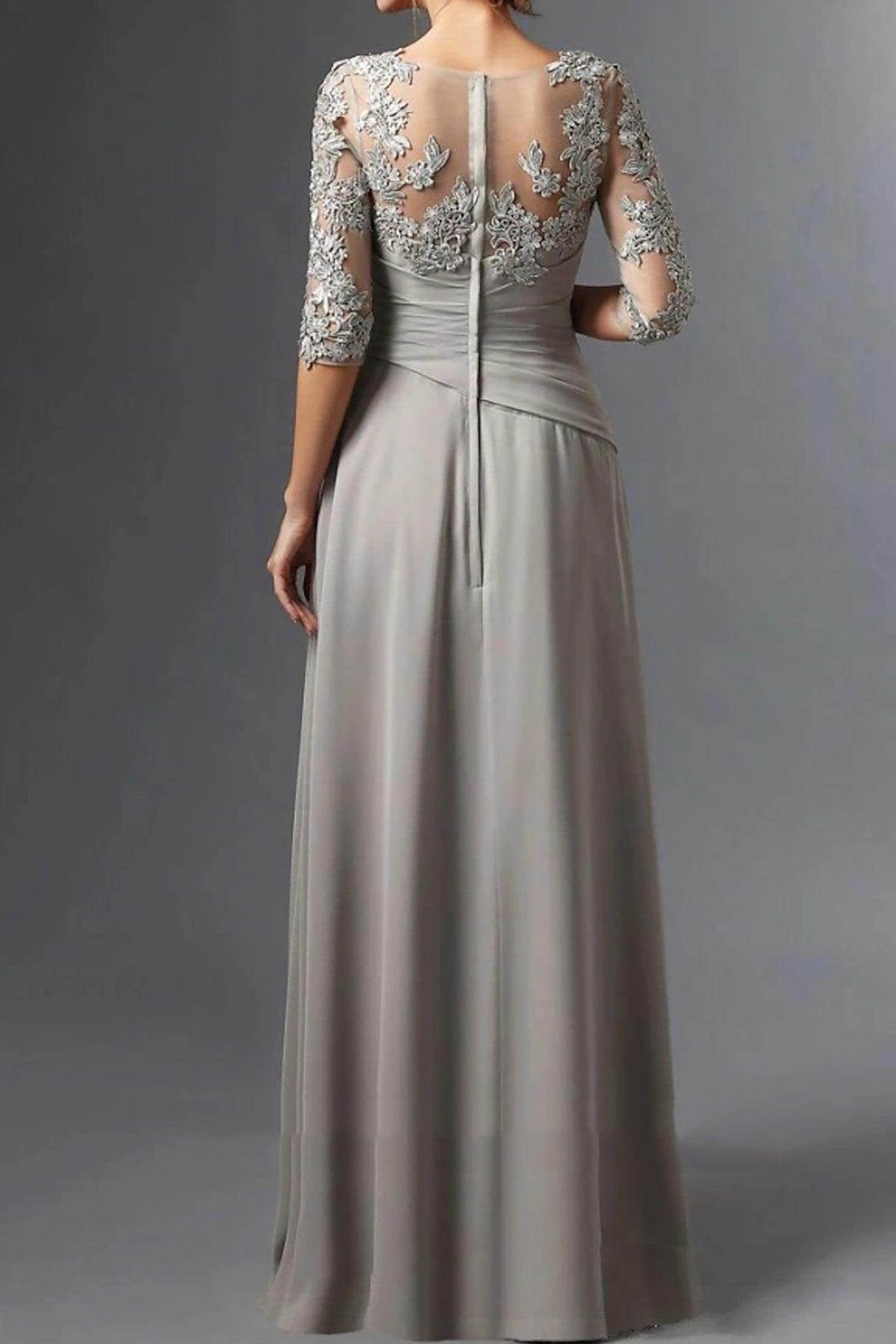Graceful A-Line Square 3/4 Sleeve Zip Back Floor Length Mother Of The Bride Dress