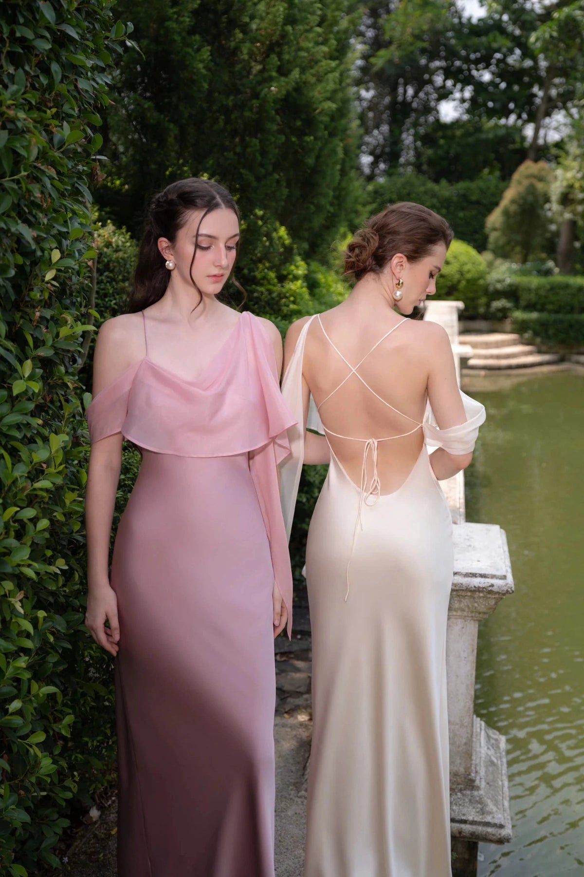 Romantic Mermaid Cowl Off‑Shoulder Lace‑Up‑Back Floor‑Length Wedding Dress