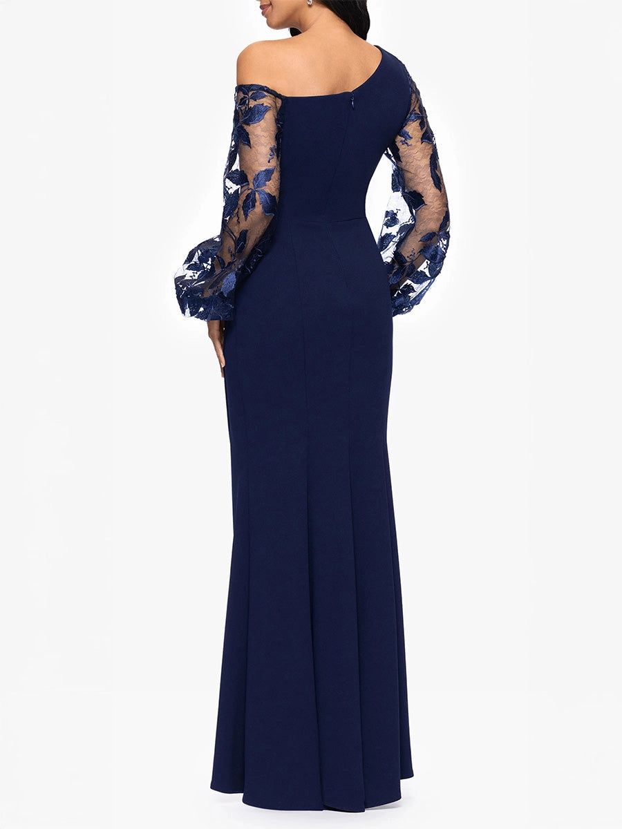 Vedress One Shoulder Lace Sleeve Mermaid Dress Back View With Hidden Zipper Mother Of The Bride Gown