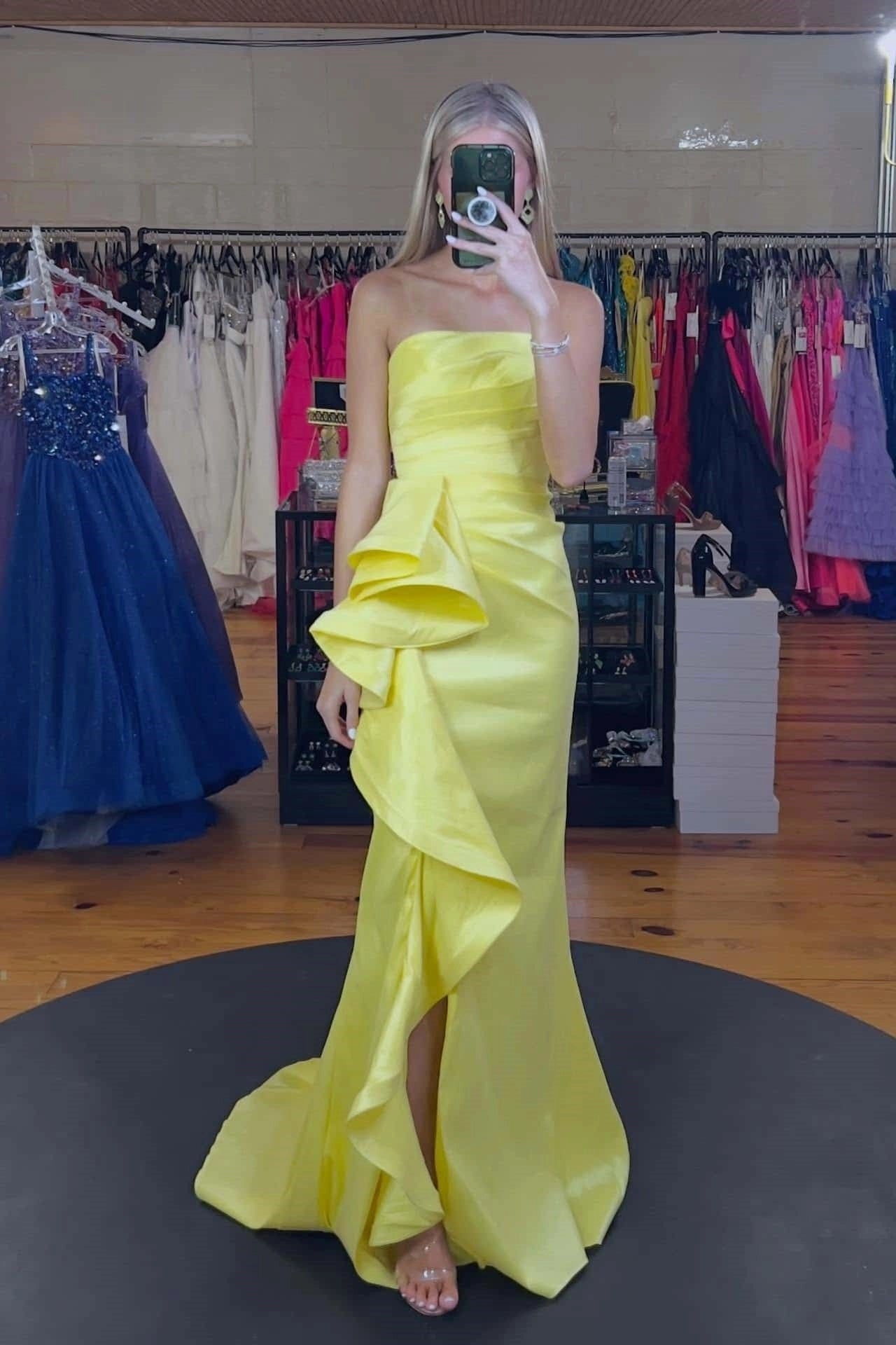 Soft Pink Mermaid Strapless Sleeveless Solid‑Back High‑Slit Floor‑Length Prom Dress