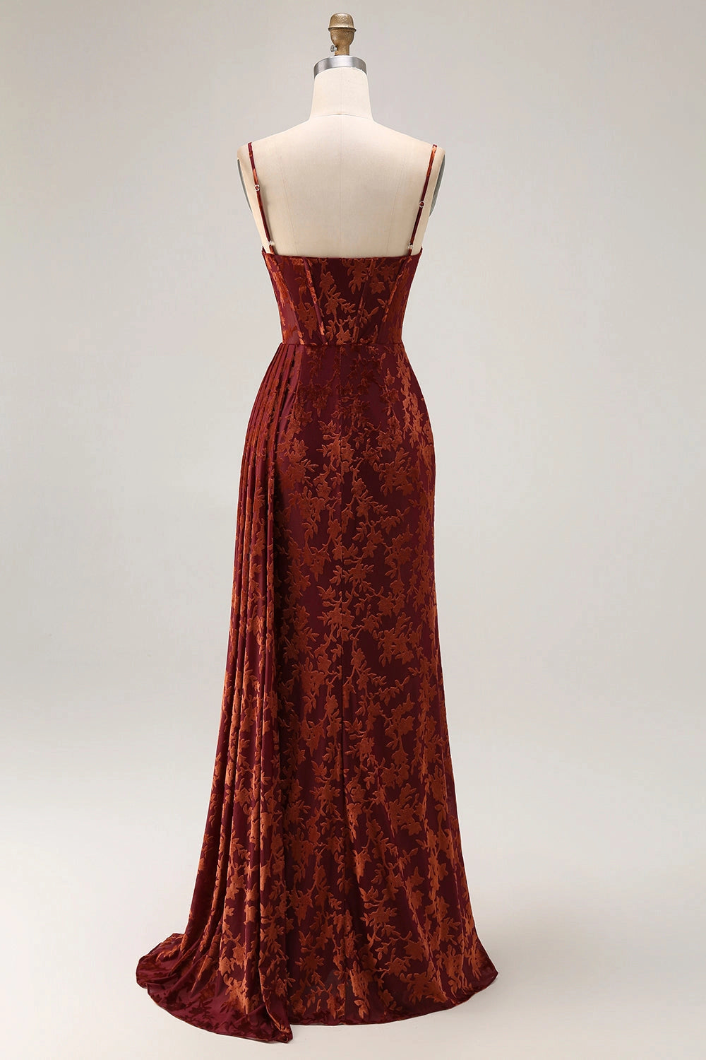 Vintage Midi Straight Neck Strap Zip Back Slit Maxi Wedding Guest Dress