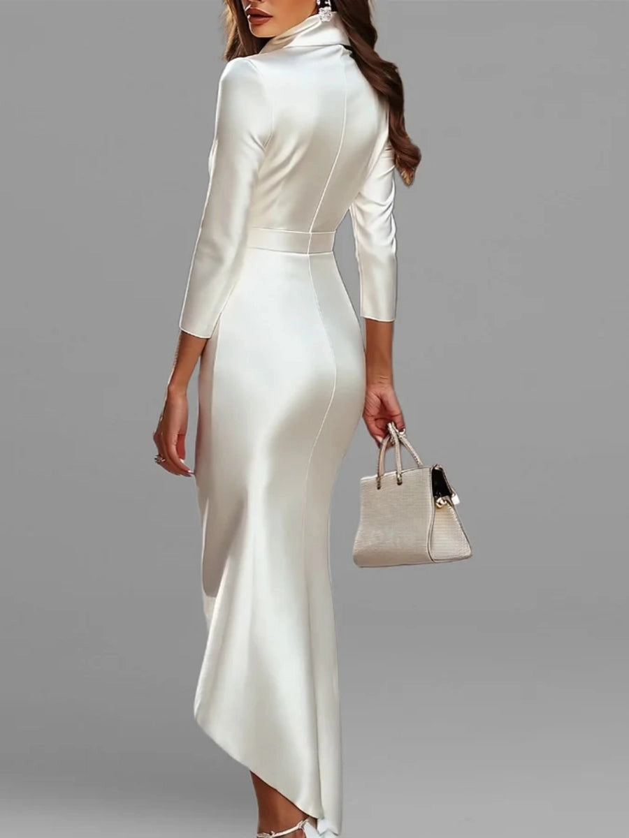 Back view Vedress formal hi‑low mother of groom dress,center zipper back,waist belt detail