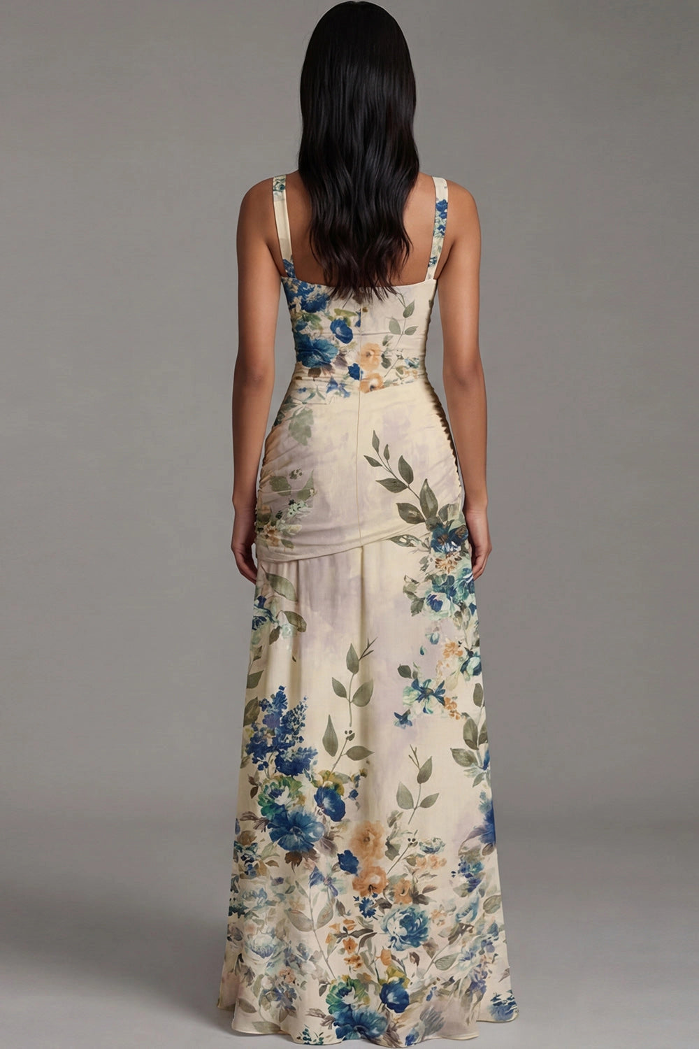 Printed Slip Square Neck Sleeveless Zip Back Maxi Wedding Guest Dress