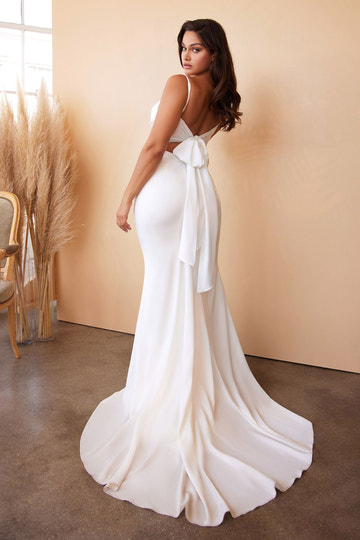 Satin Mermaid Cowl Neck Spaghetti Strap Bow Back Train Wedding Dress