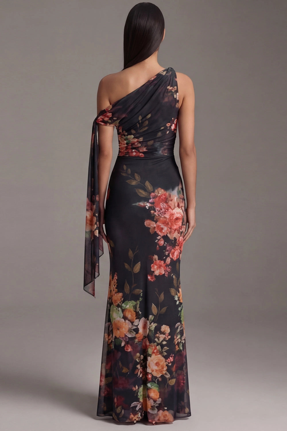 Vedress ruched waist plain back draped ribbon mother of the bride gown back view
