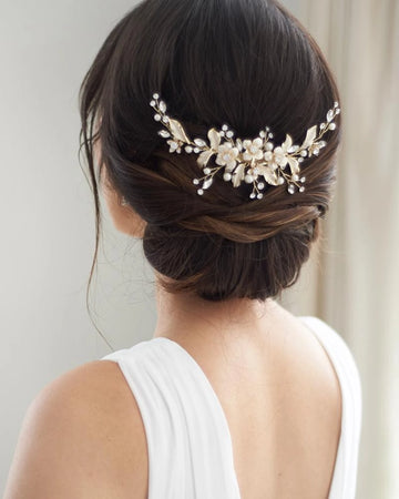 Silver Floral Pearl and Crystal Bridal Hair Comb