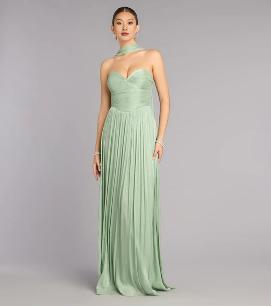 A-Line Sweetheart Neck Sleeveless With Scarf Formal Prom Dress