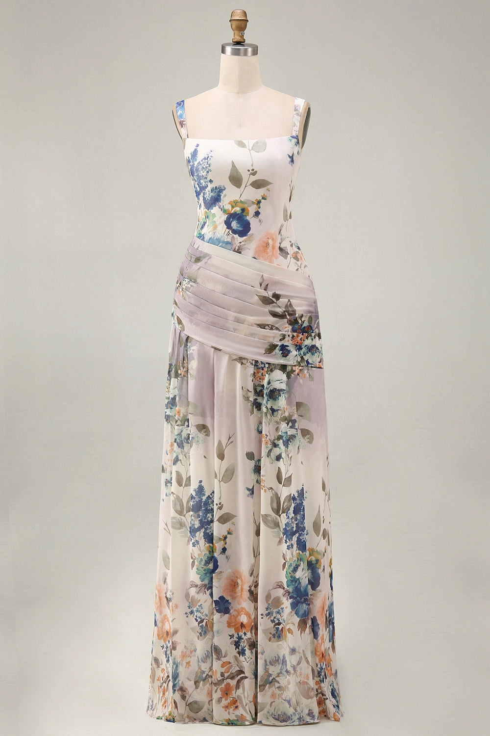 Printed Slip Square Neck Sleeveless Zip Back Maxi Wedding Guest Dress