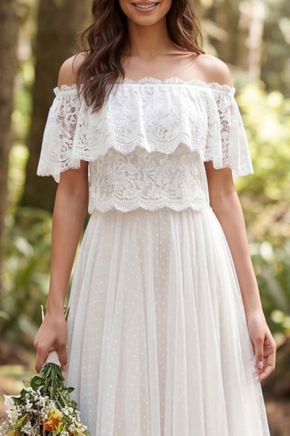 Romantic A-line Off Shoulder Sleeveless Button Back Train Wedding Dress