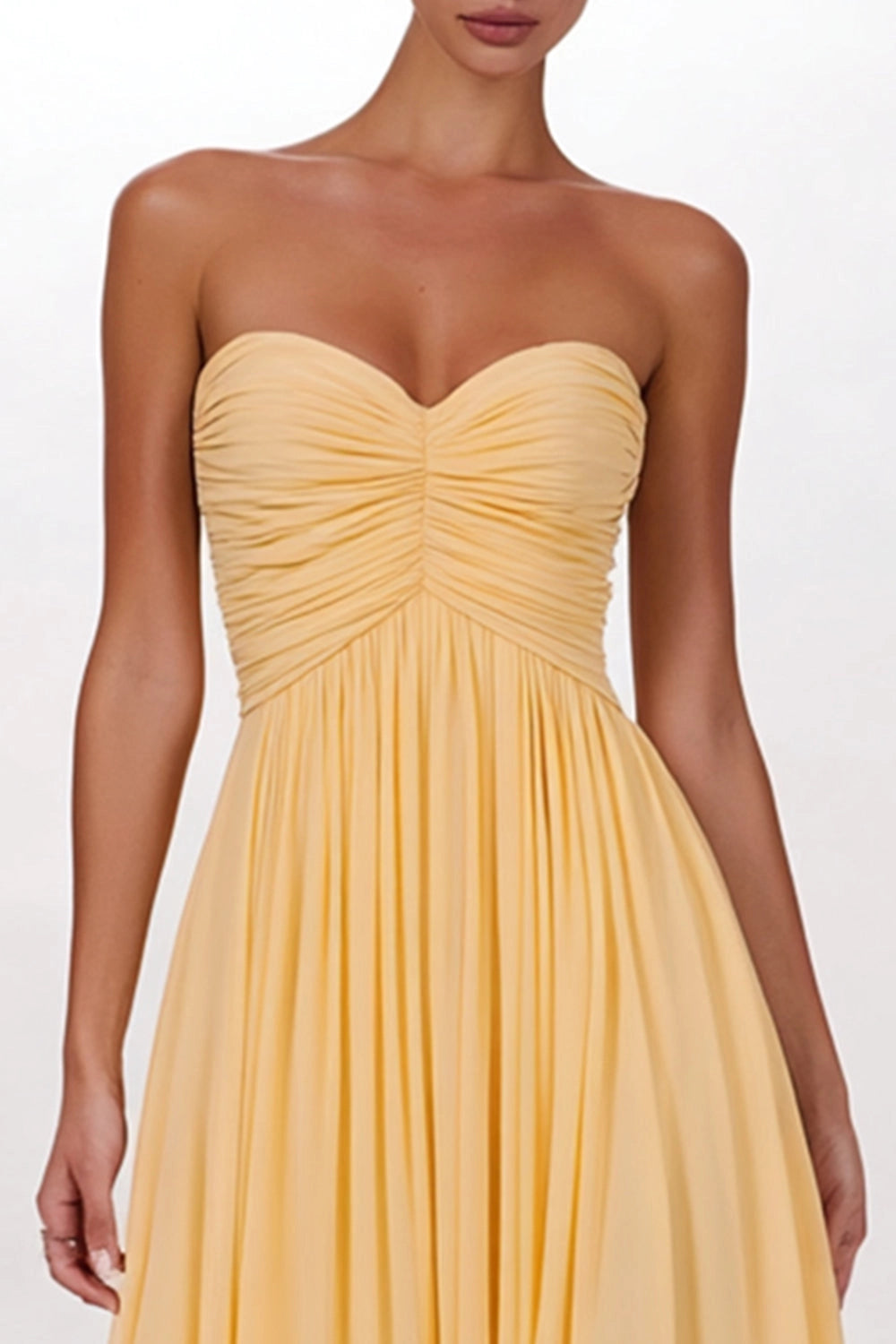 A-Line Strapless Sweetheart Chiffon Long Bridesmaid Dress