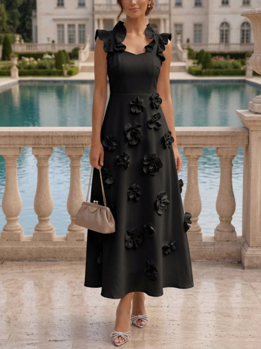 Elegant A‑Line Square‑Neck Ruffle Zipper‑Back Midi Mother Of The Bride Dress