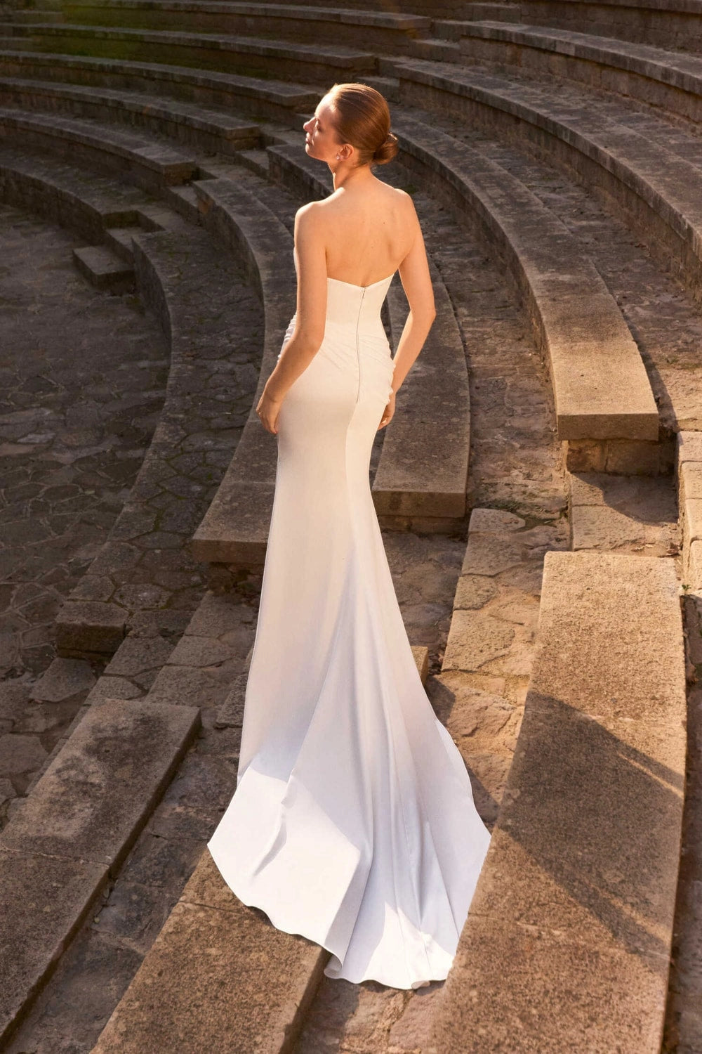 Ivory satin wedding dress Elegant Mermaid Strapless Cape Sleeve Open Back Sweep Train Wedding Dress