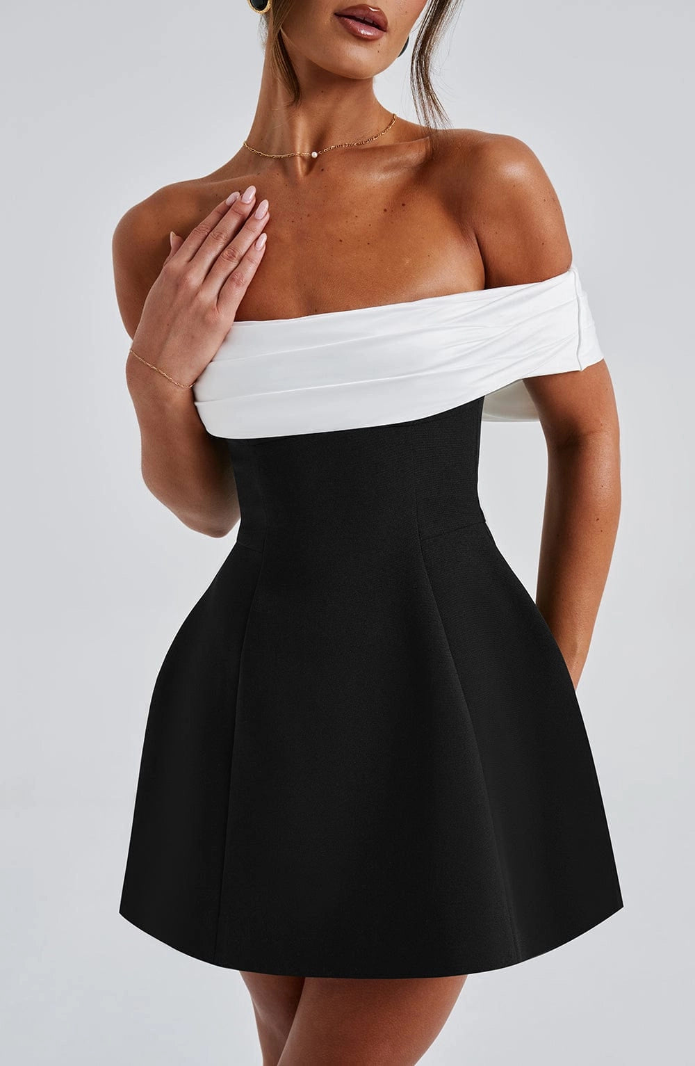Elegant A-Line Off Shoulder Short Sleeve Big Bow Back Mini Homecoming Dress
