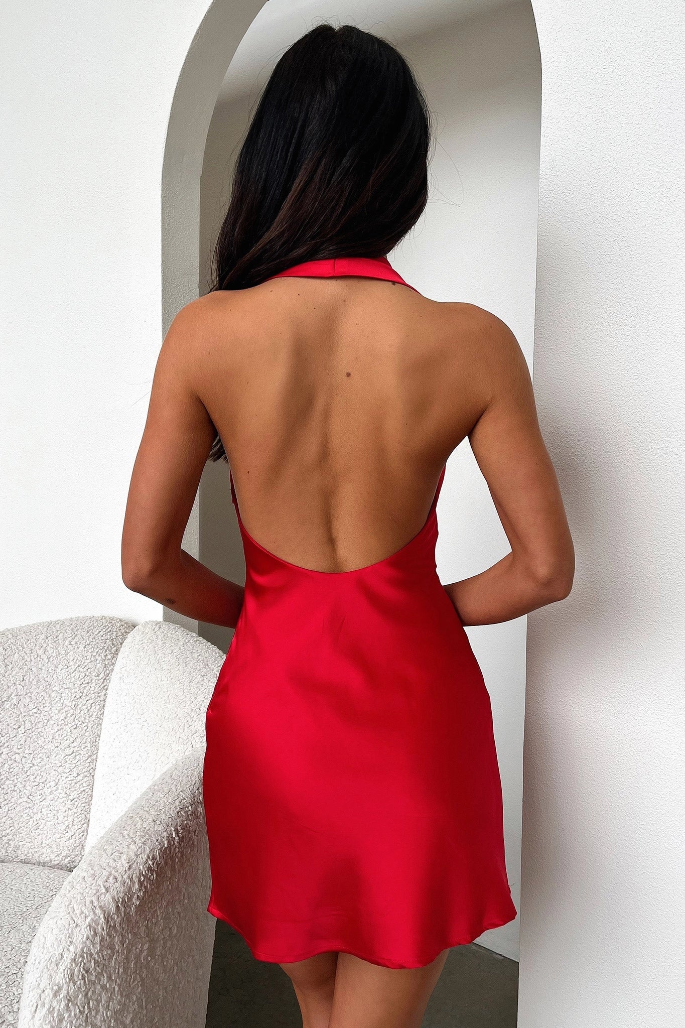 Satin Bodycon Halter Cowl Backless Mini Homecoming Dress