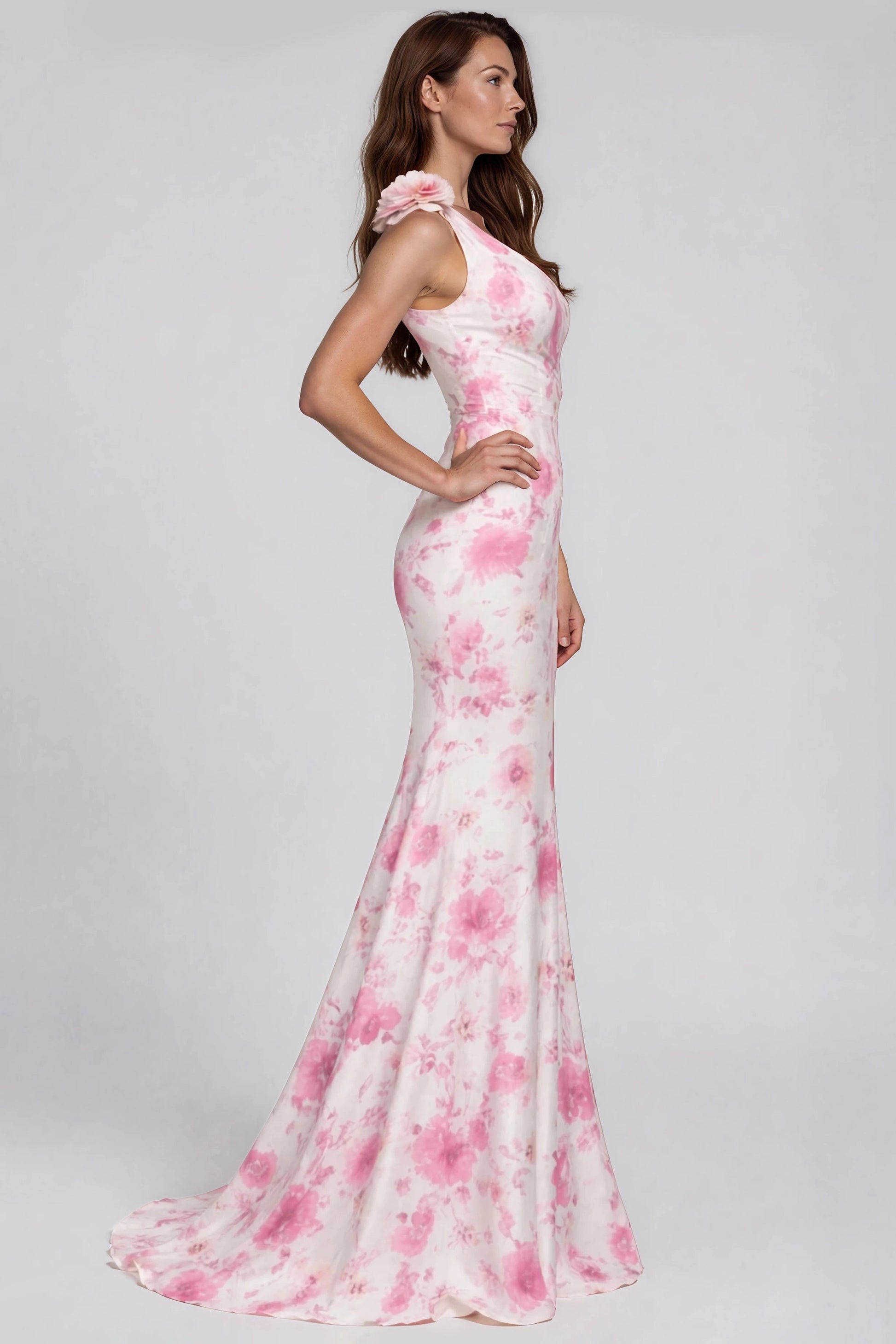 Romantic Mermaid One-Shoulder Sleeveless Classic Back Floor-Length Wedding Guest Dress