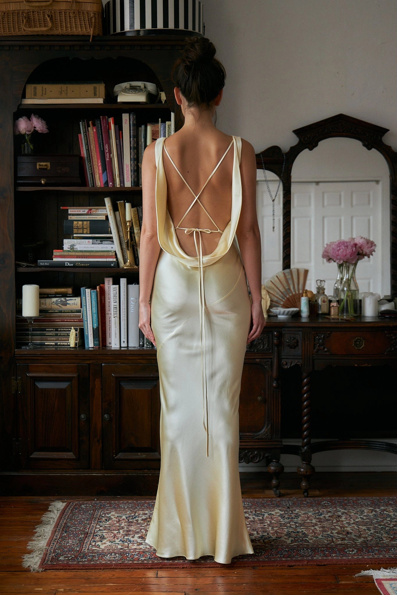 Vedress criss‑cross lace‑up open‑back satin formal prom dress rear shot