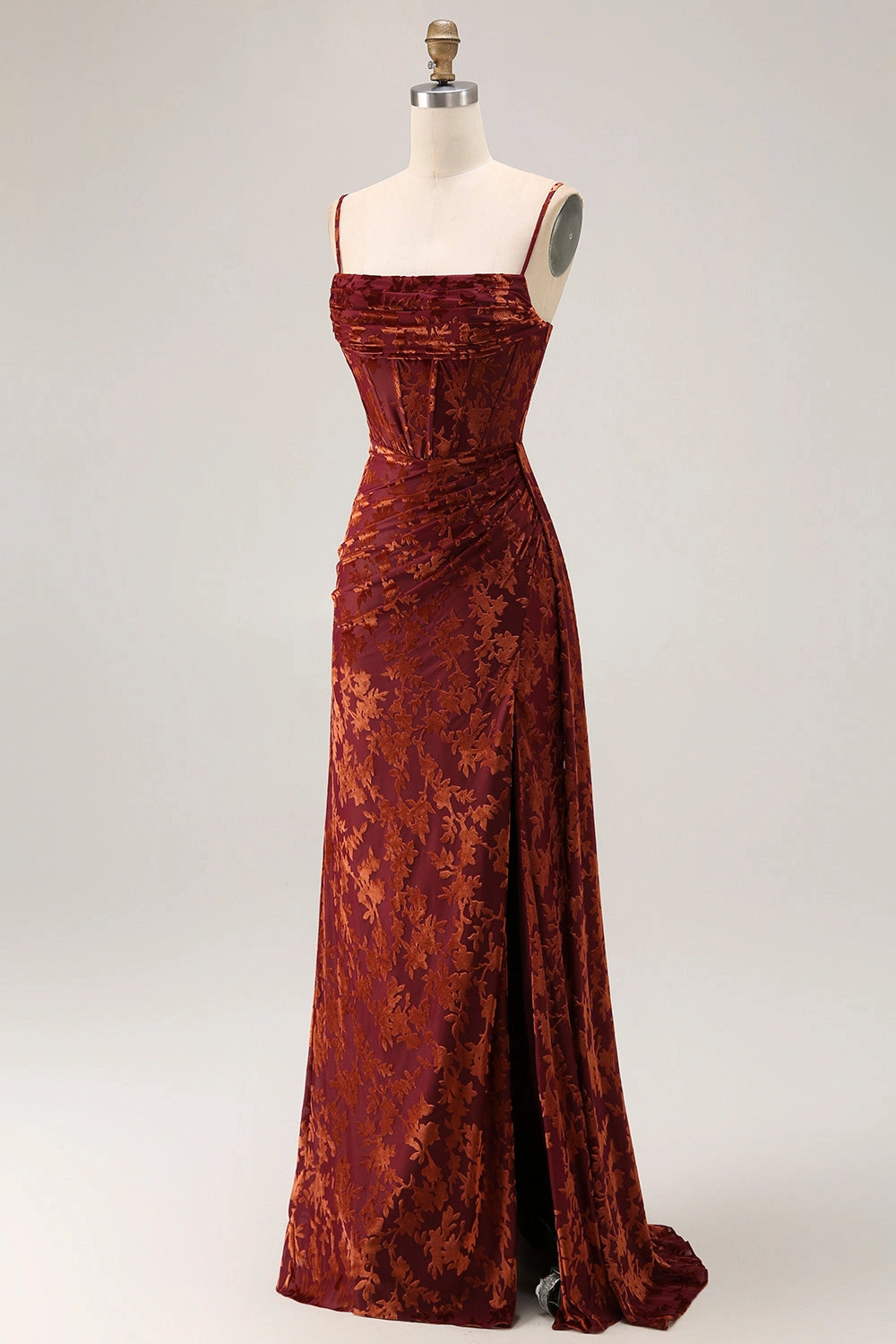Vintage Midi Straight Neck Strap Zip Back Slit Maxi Wedding Guest Dress