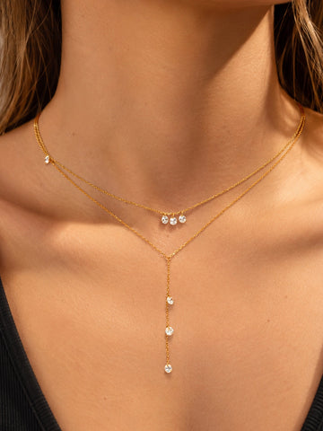 Gold-Tone Double Layer Crystal Y-Drop Necklace